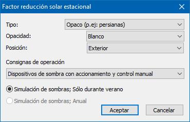 Factor reducción solar estacional